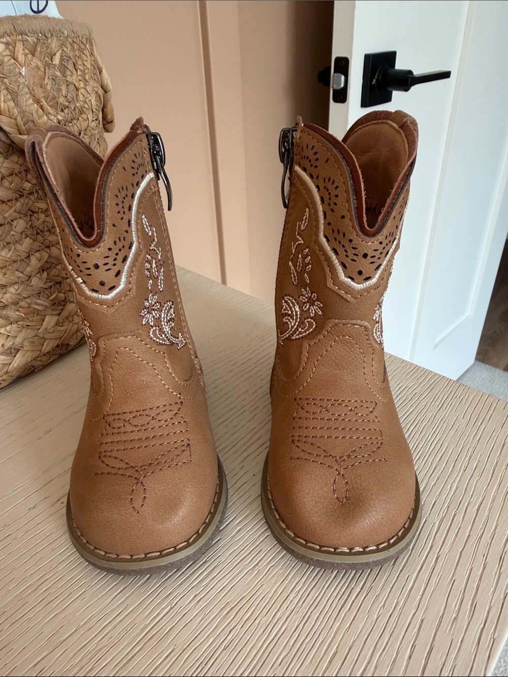 Kids Brown Western Cowboy Boots - Tan Embroidered Kids Shoes